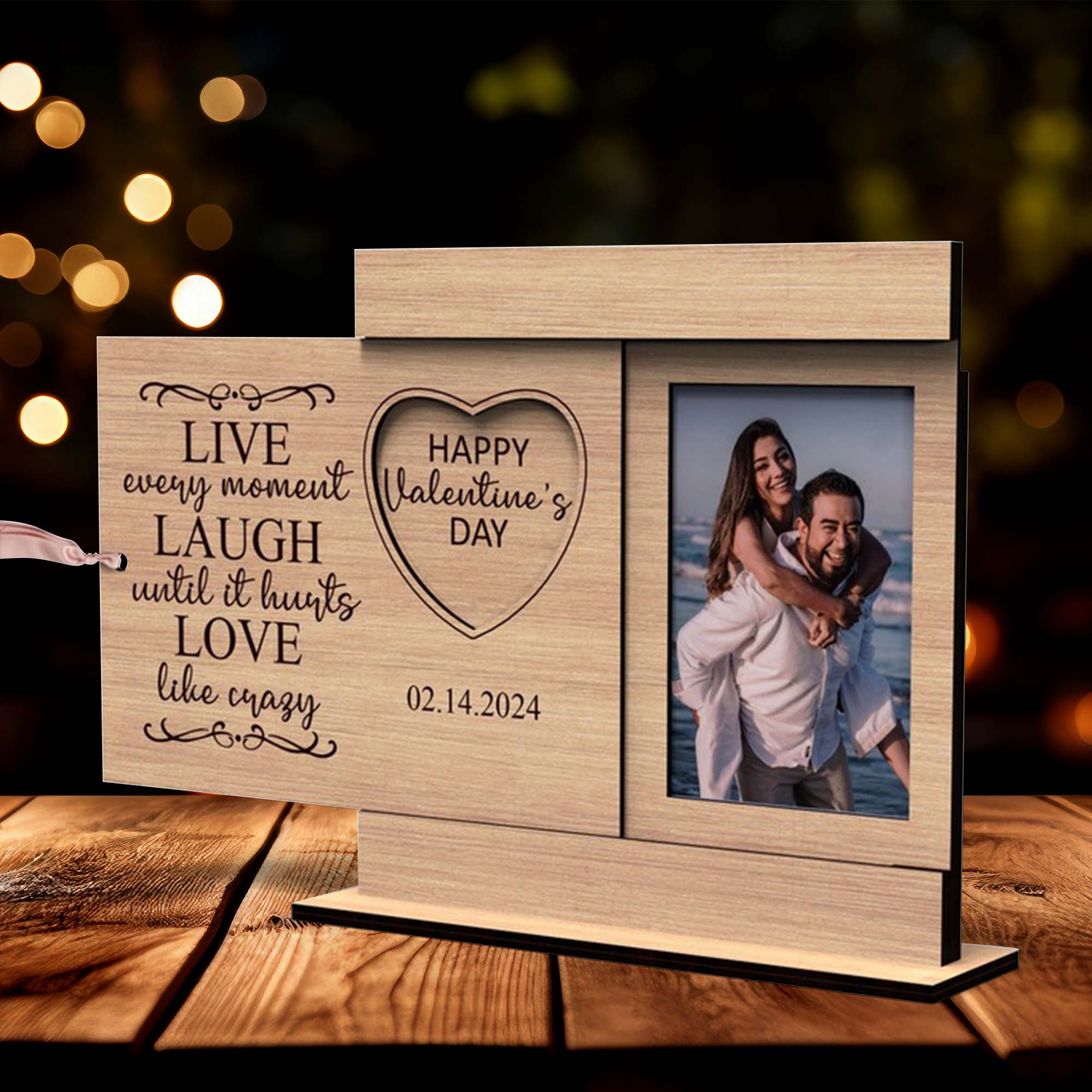 Live Every Moment, Laugh Until It Hurts Wooden Sign, Custom Photo Gift, Valentines Day Sign, Special Gift For Her