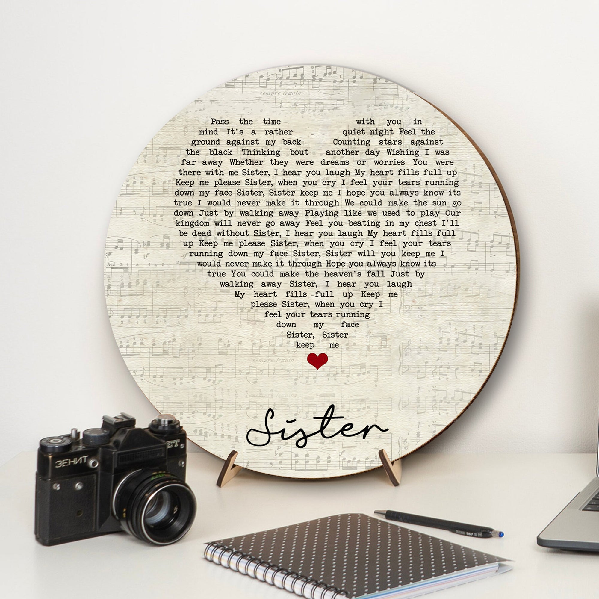 Dave Mathews Sister Script Heart Song Art Print Lyric Round Wood Sign, Wood Signs For Home