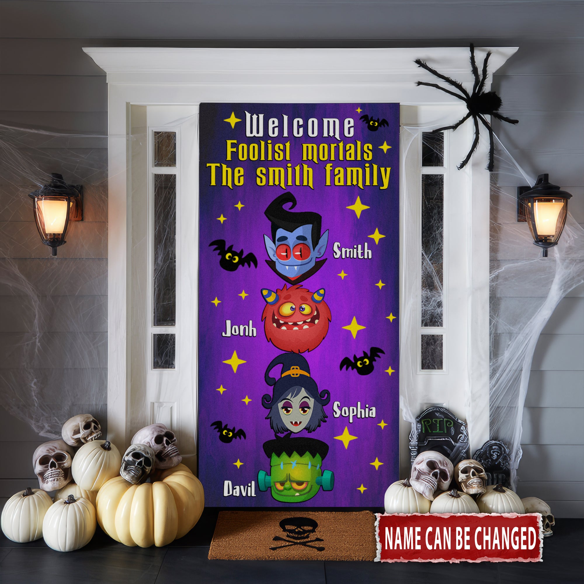 Welcome Foolist Mortals Personalized Halloween Door Cover, Halloween Decor