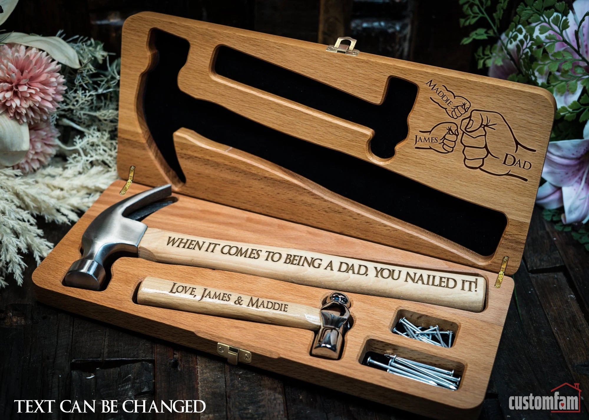 When It Comes To Being A Dad Personalized Engraved Gift Hammer, Wooden Box And Nails Set, Gifts For Dad