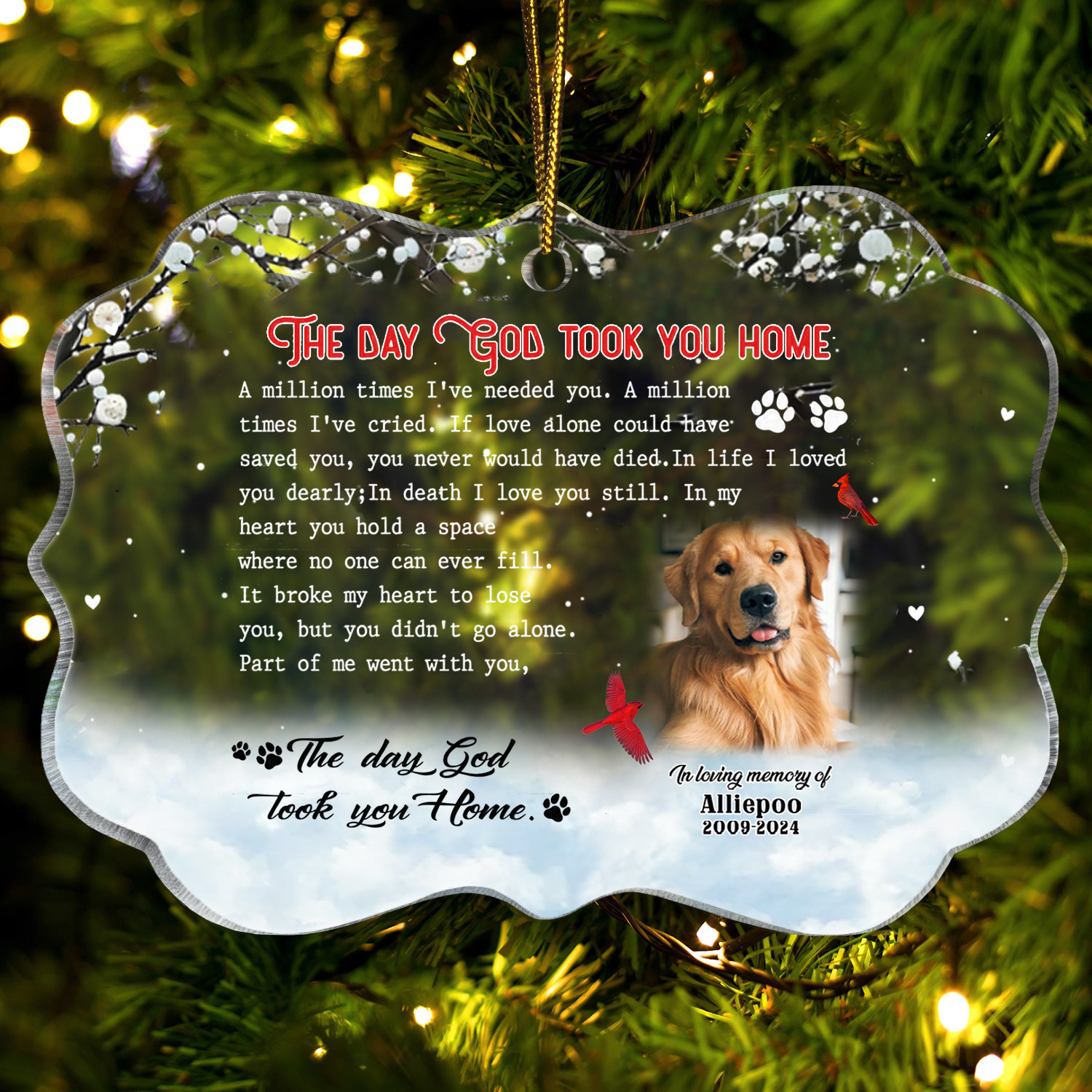 The Day God Took You Home Custom Photo Memorial Christmas Acrylic Ornament, Gifts For Loss Of Dog