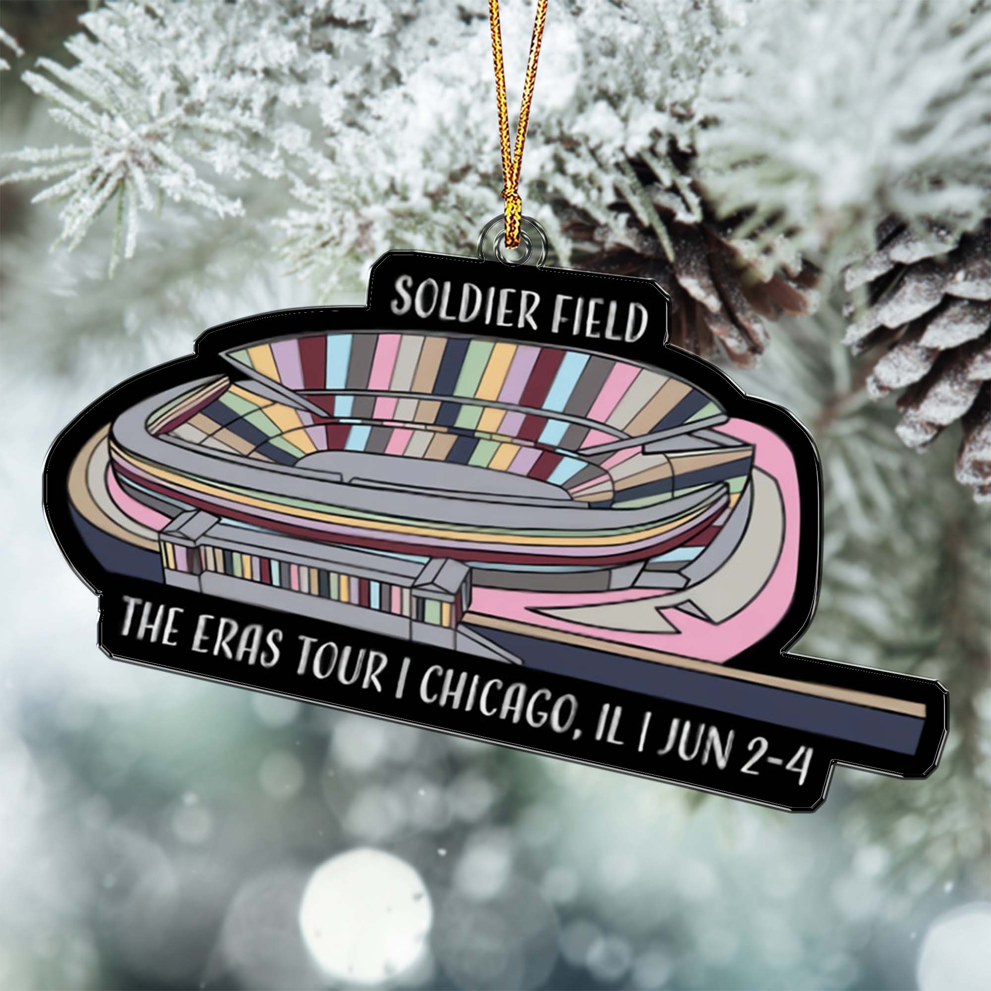 The Eras Tour Chicago Stadium Personalized Acrylic Christmas Ornament, Gift For Swifties