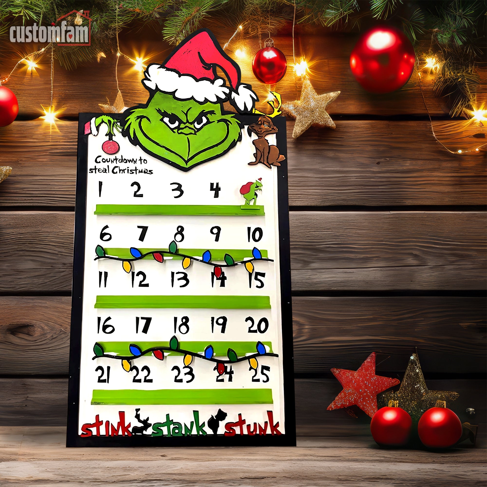 Stink Stank Stunk Grinch Christmas Countdown Sign, Xmas Calendar Countdown