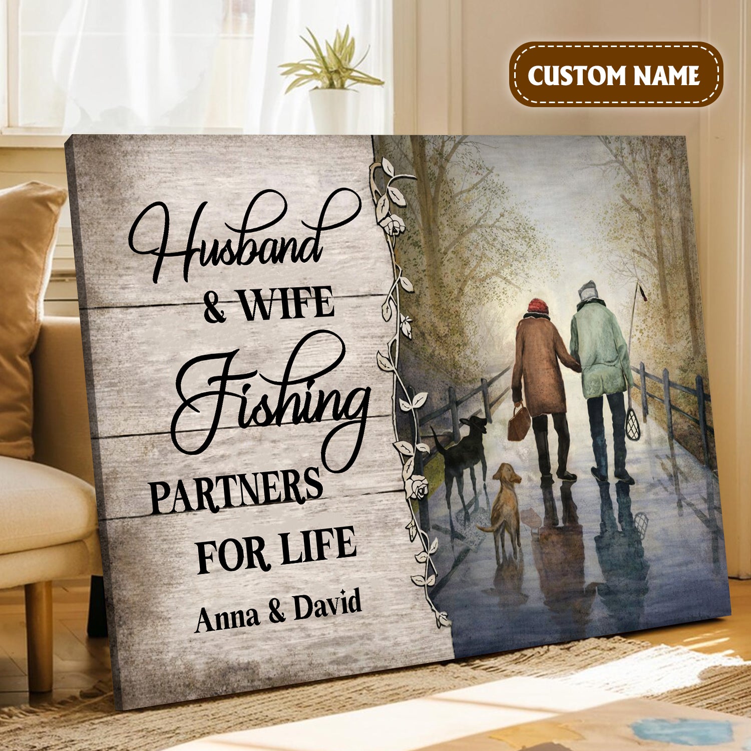 Husband And Wife Fishing Partners For Life Canvas Wall Art, Unique Valentine's Day Gifts, Couple Anniversary Gift