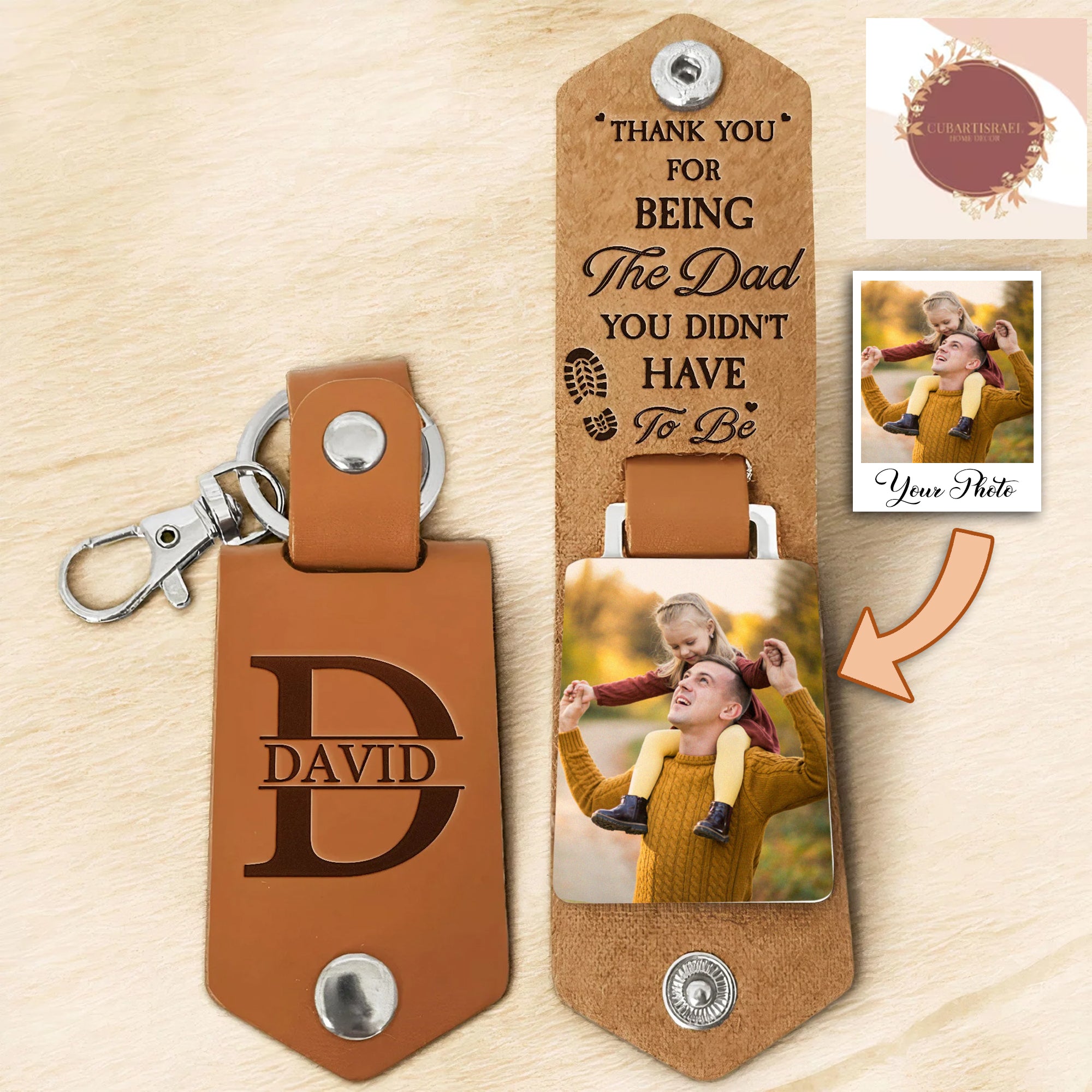 Thank You For Being The Dad You Didn't Have To Be Personalized Photo Leather Keychain, Memorial Keychain, Gift for Dad