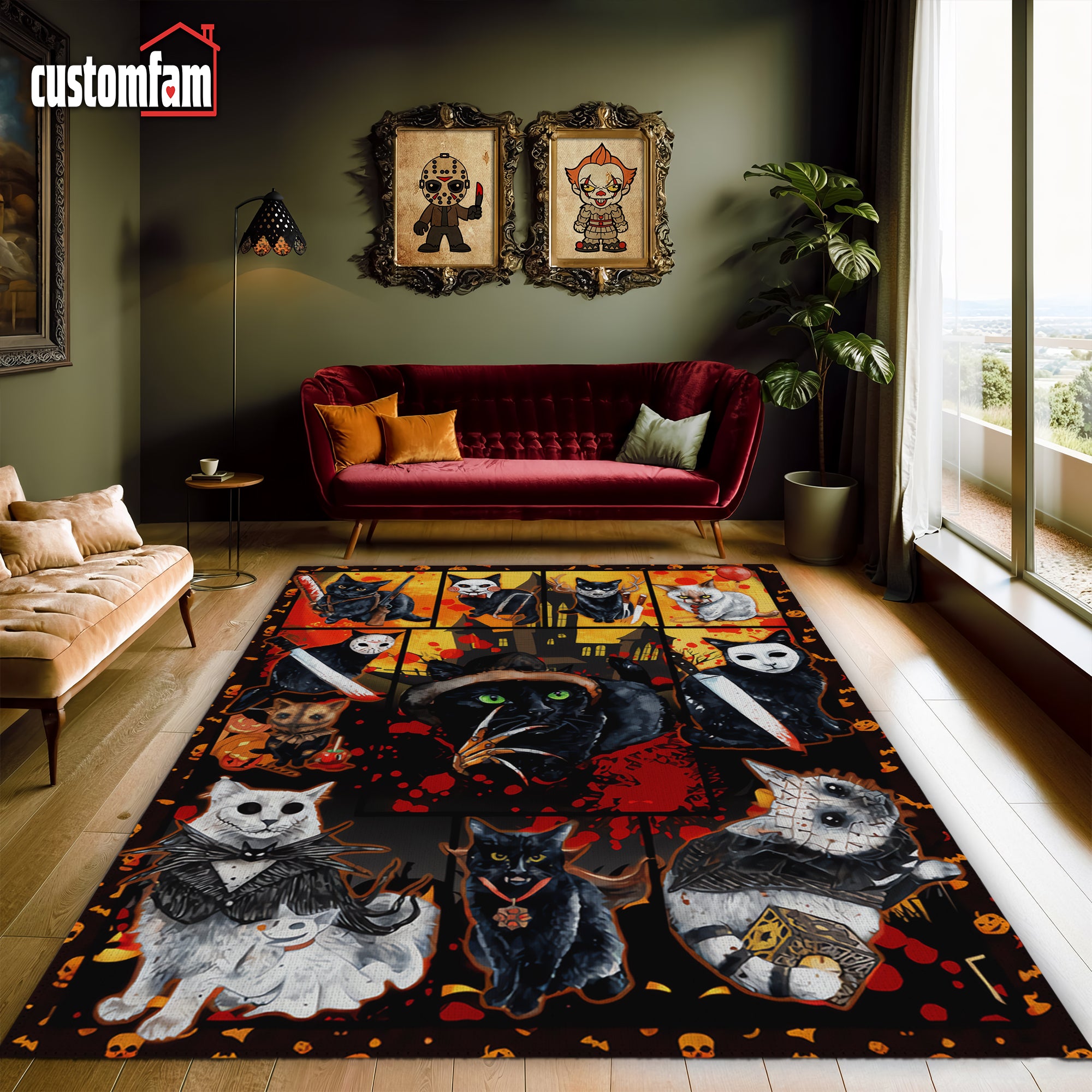 Halloween Cats Area Carpet, Gift For Cat Lovers, Halloween Rug Carpet