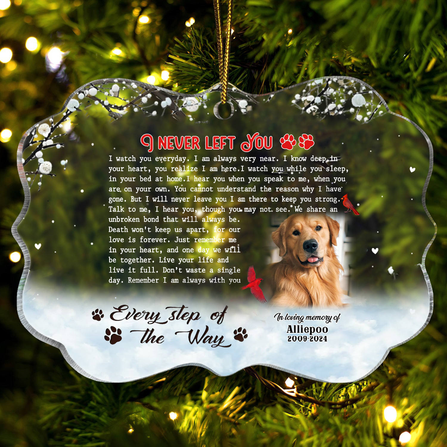 I Never Left You Custom Photo Memorial Christmas Acrylic Ornament, Gifts For Loss Of Dog