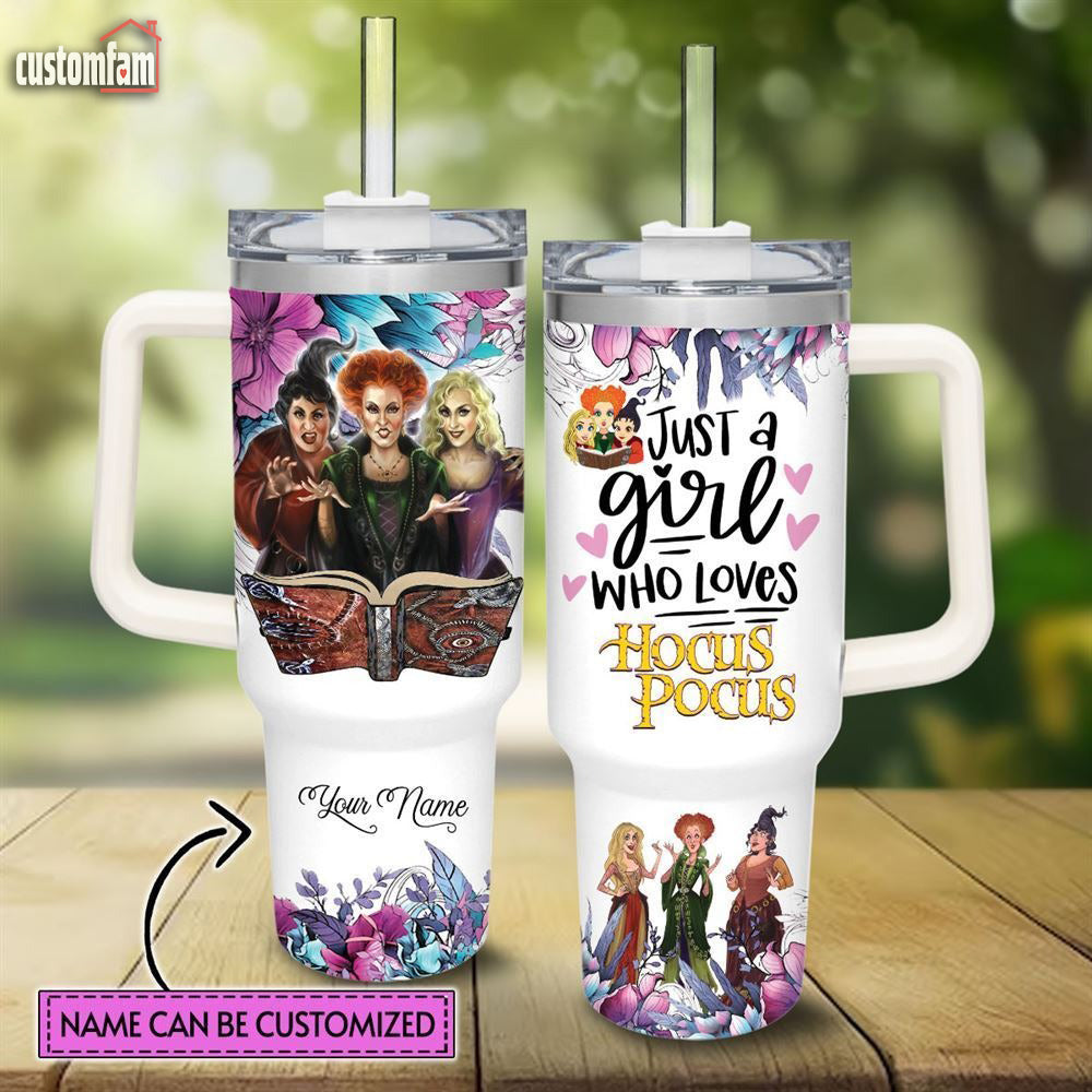 Just A Girl Flower Pattern 40oz Tumbler with Handle, Halloween Gifts