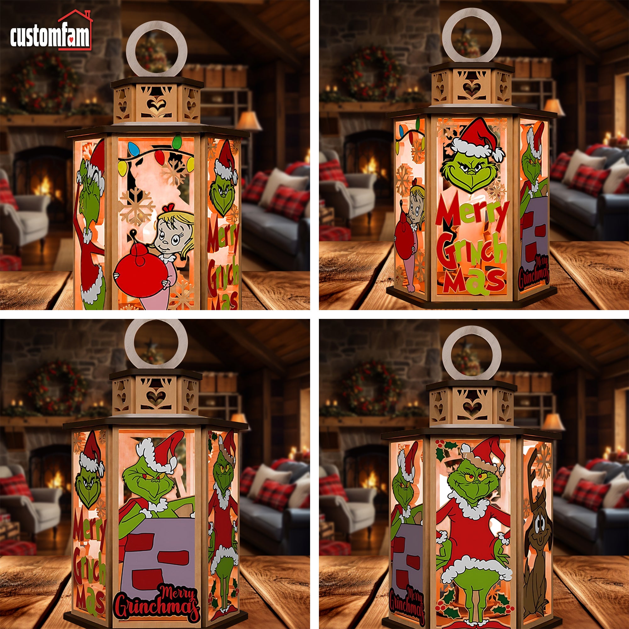 Merry Grinchmas Candle Lamp, Christmas Candle Holder, Grinch Christmas Lantern