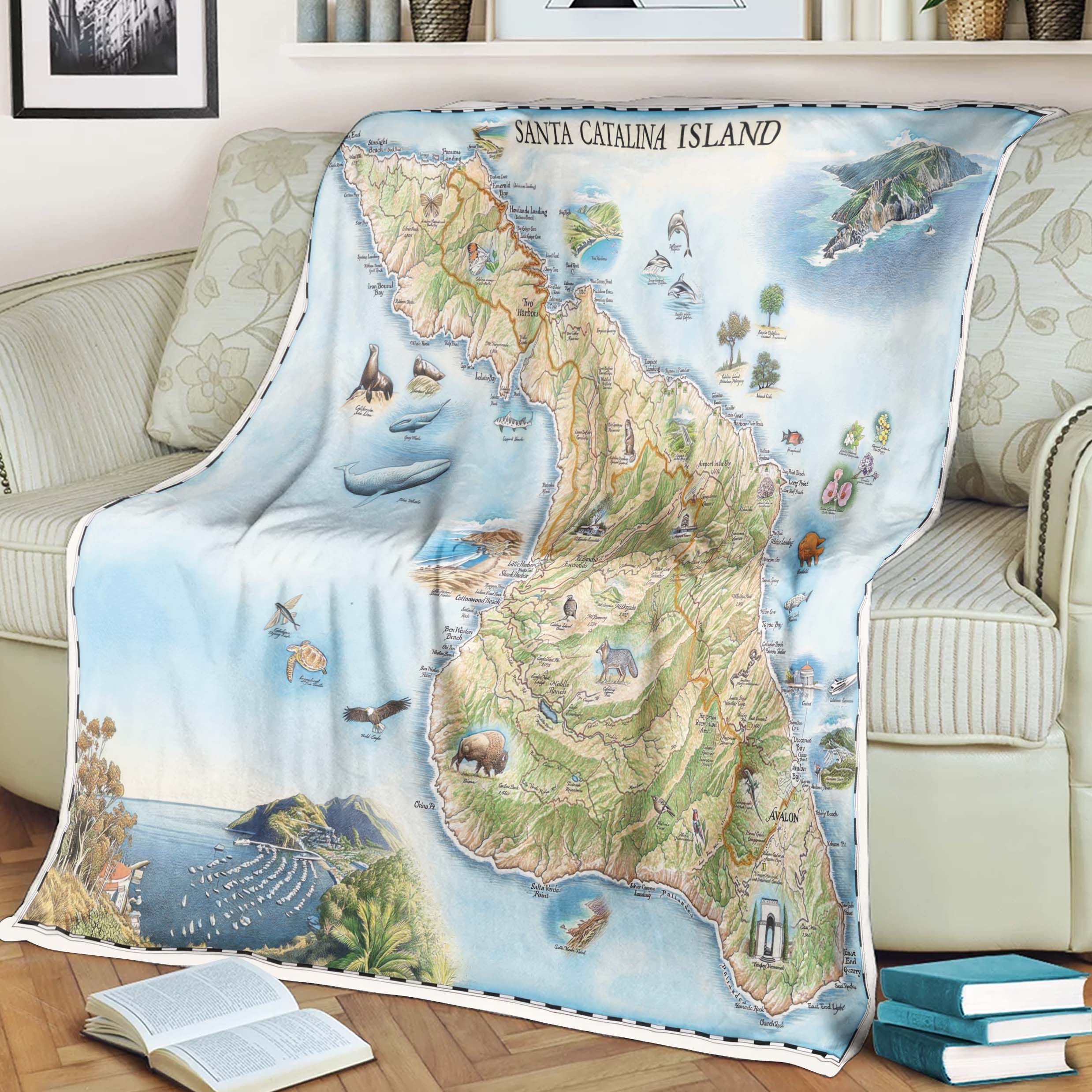 Santa Catalina Island Map Blanket, Gift For Travelers, Outdoor Gift