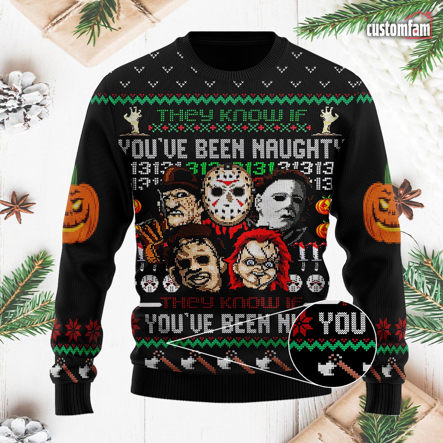 Horror Movie Characters Christmas Ugly Sweater, Horror Movie Gifts