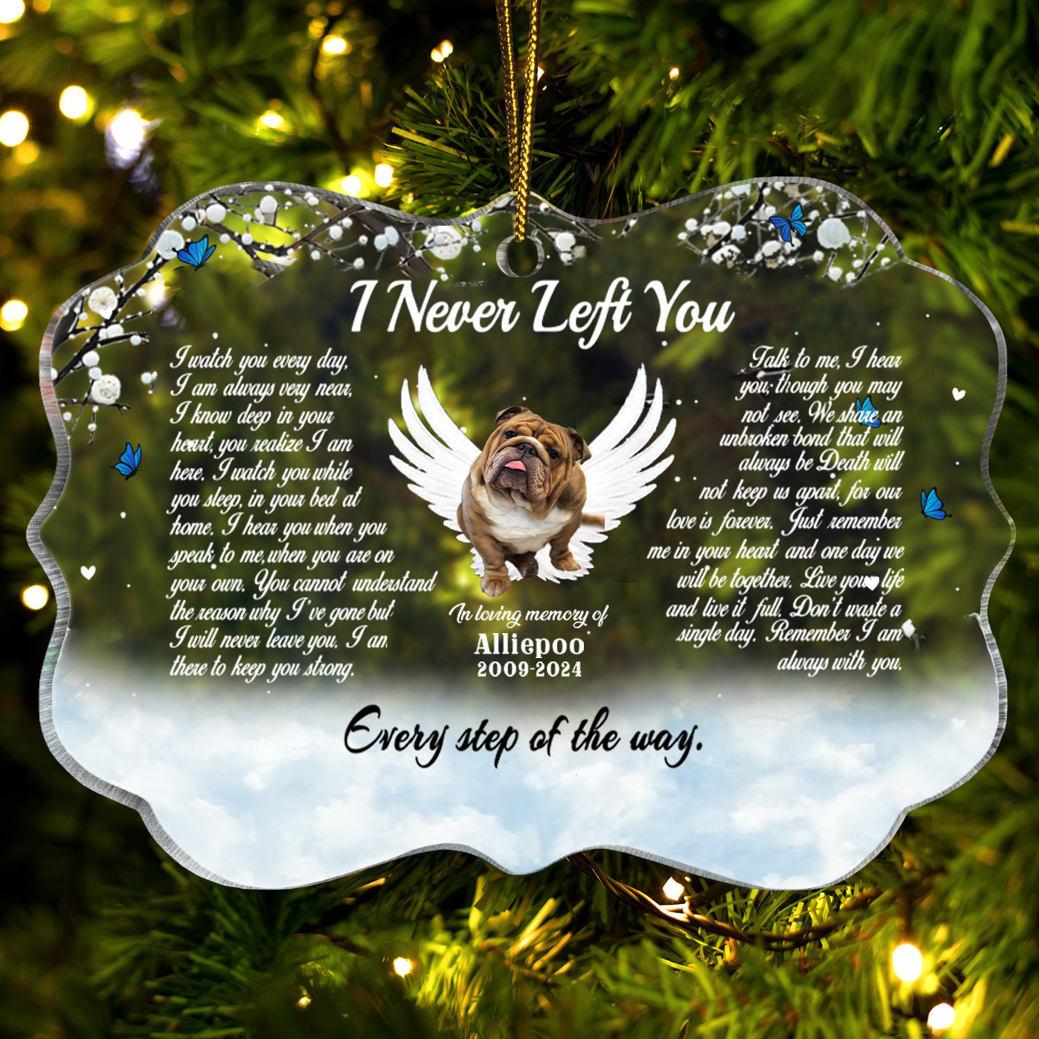 I Never Left You Custom Photo Memorial Christmas Acrylic Ornament, Gifts For Loss Of Dog