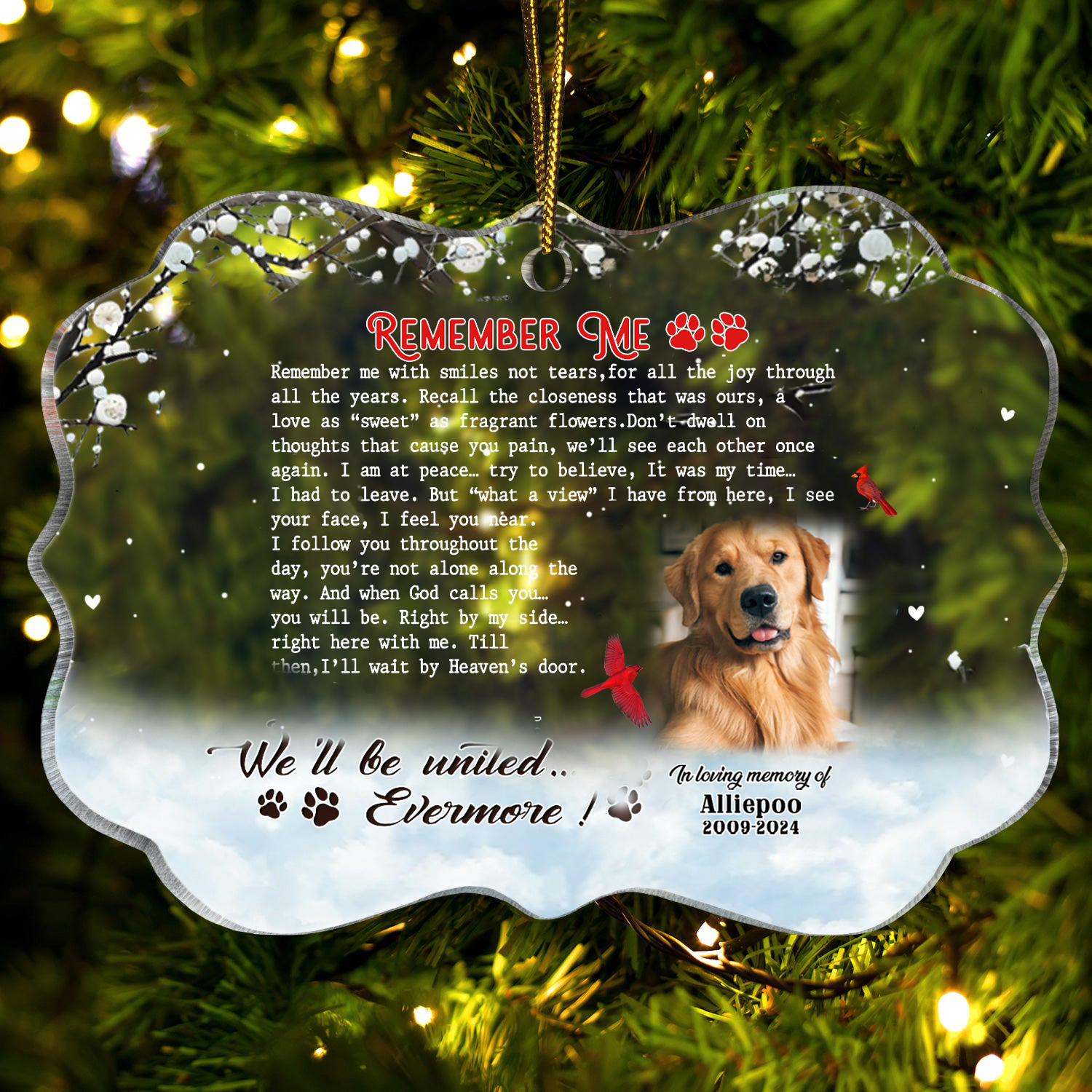 Remember Me Custom Photo Memorial Christmas Acrylic Ornament, Gifts For Loss Of Dog