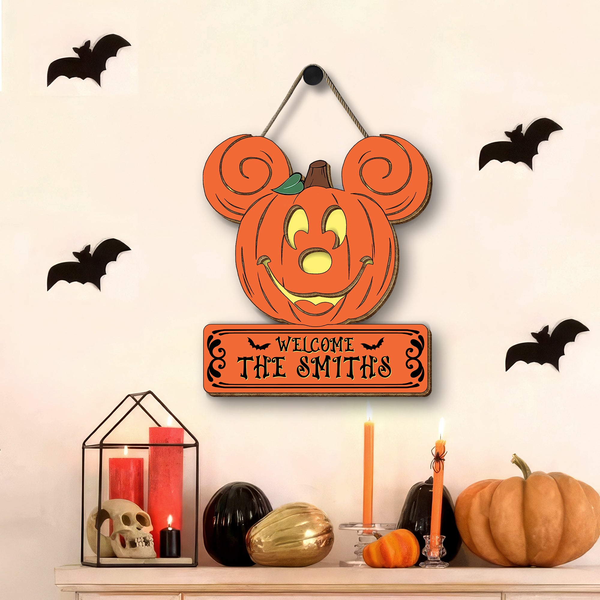 Personalized Family Halloween Mouse Pumpkin Welcome Door Sign, Halloween Decor