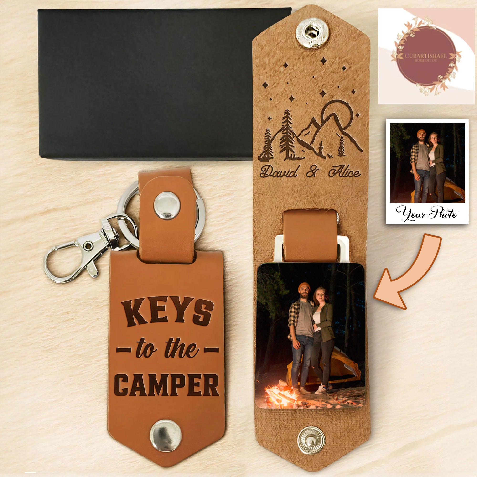 Keys To The Camper Personalized Photo Leather Keychain, Gift for Campers