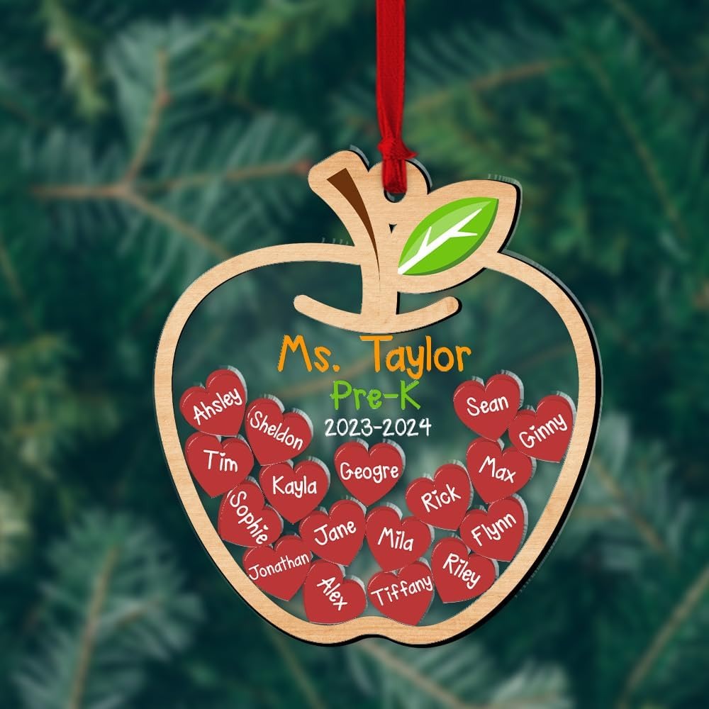 Personalize Teacher Ornament, Customized Teacher Christmas 4D Shaker Ornament, Apple Teacher Ornaments, Custom for Teacher, Xmas Gifts