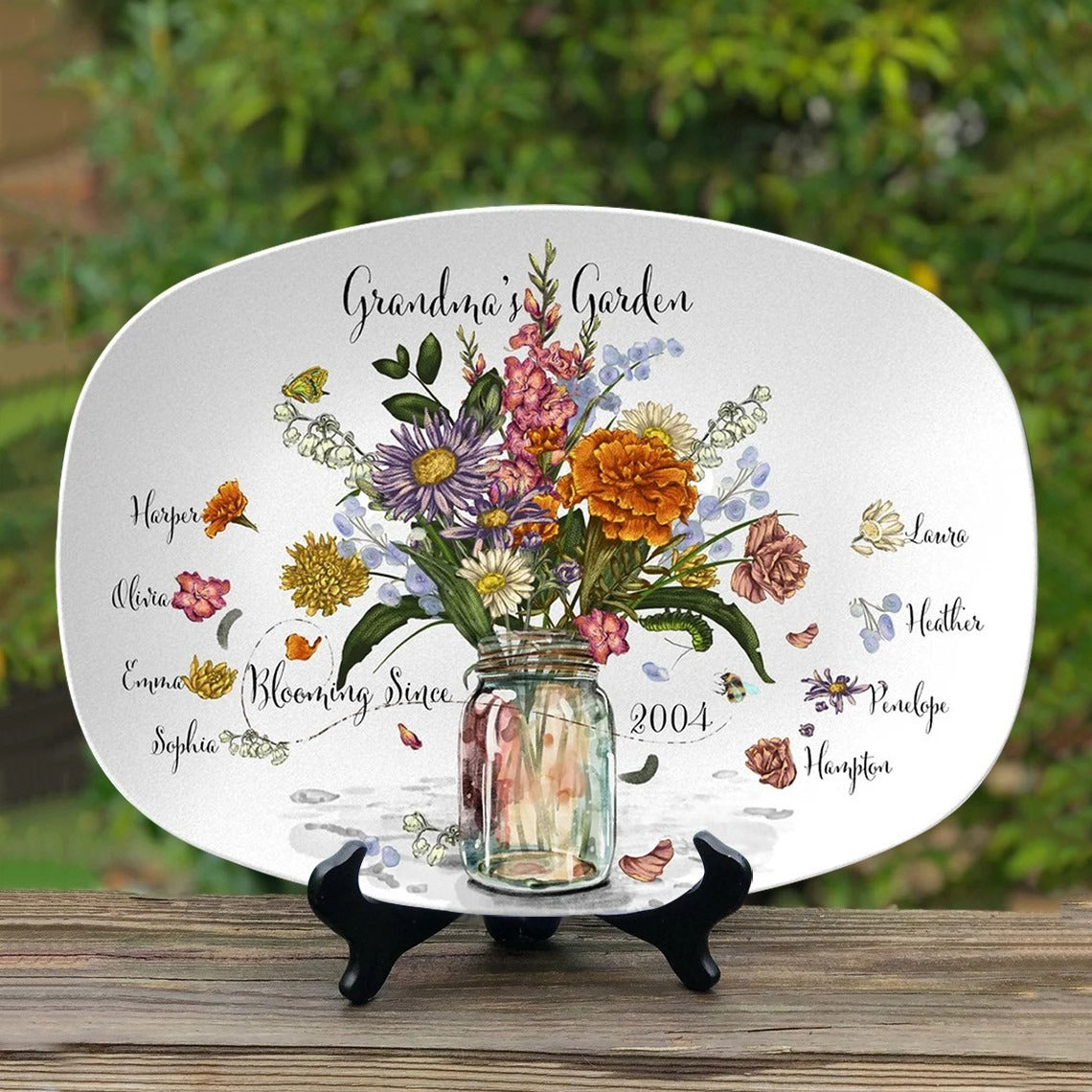 Personalized Grandma's Garden Birth Flower Platter With Grandchildren Name For Mother's Day Gift, Father's Day Gift, Gift for Mom, Grandma