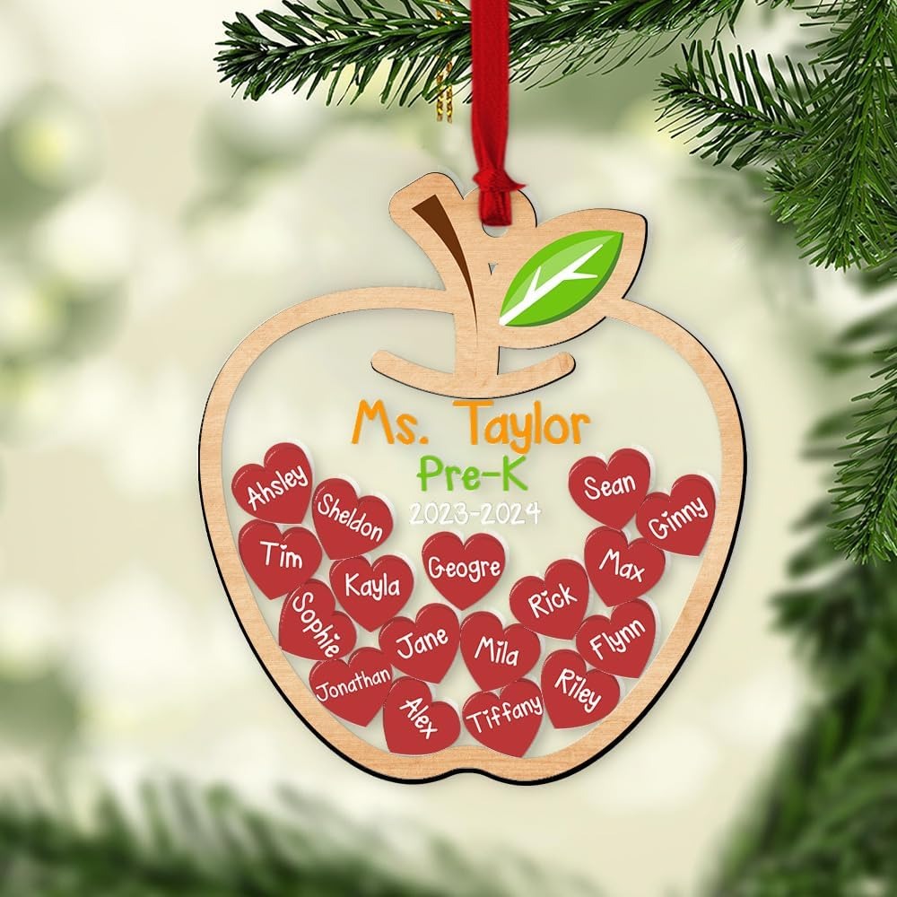 Personalize Teacher Ornament, Customized Teacher Christmas 4D Shaker Ornament, Apple Teacher Ornaments, Custom for Teacher, Xmas Gifts
