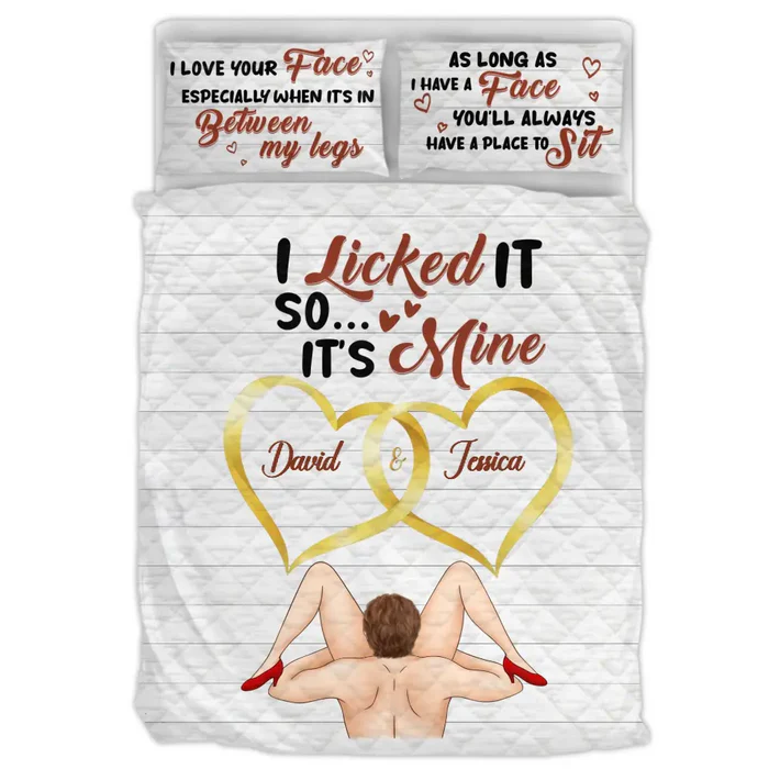 I Licked It So It's Mine Quilt Bed Sets, Custom Bedding Set, Funny Couple Gifts, Best Valentine's Day Gift