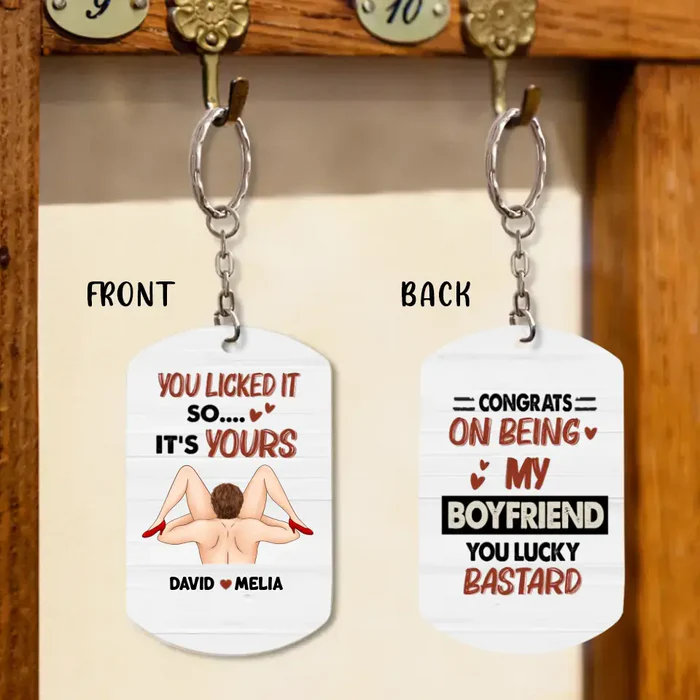 Congrats On Being My Boyfriend You Lucky Bastard Aluminum Keychain, Funny Gifts For Couples