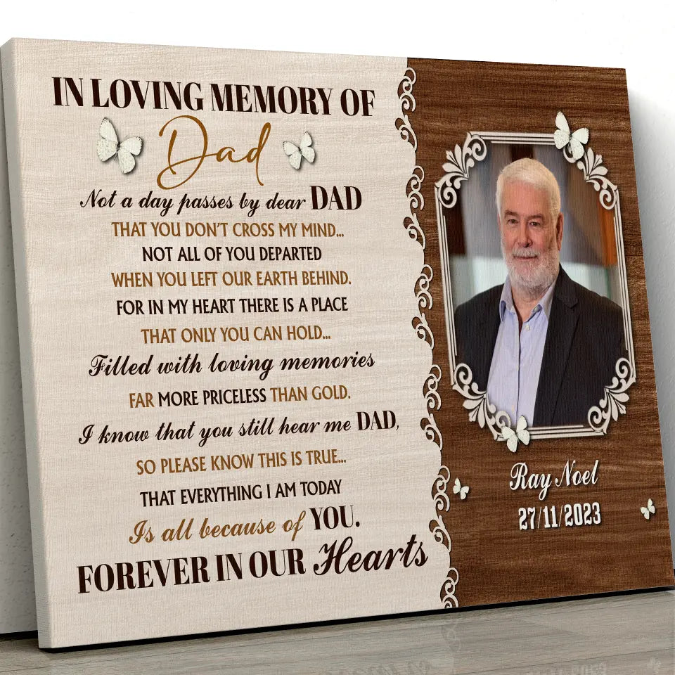 In Loving Memory Of Dad Personalized Canvas Wall Art, Custom Photo Memorial Dad Canvas Prints, Memorial Gift, Father's Day Gift