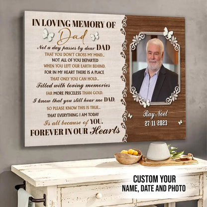 In Loving Memory Of Dad Personalized Canvas Wall Art, Custom Photo Memorial Dad Canvas Prints, Memorial Gift, Father's Day Gift