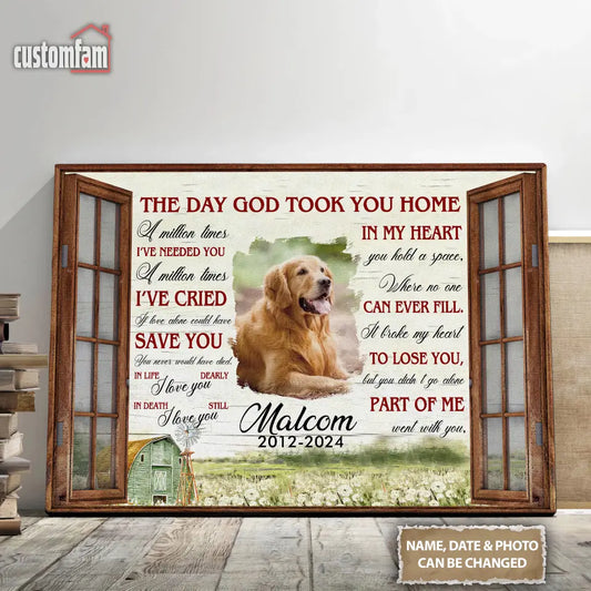 The Day God Took You Home Memorial Canvas Wall Art, Custom Pet Photo Canvas Prints, Pet Memorial Gifts, Dog Loss Gifts, Gift For Dog Lover