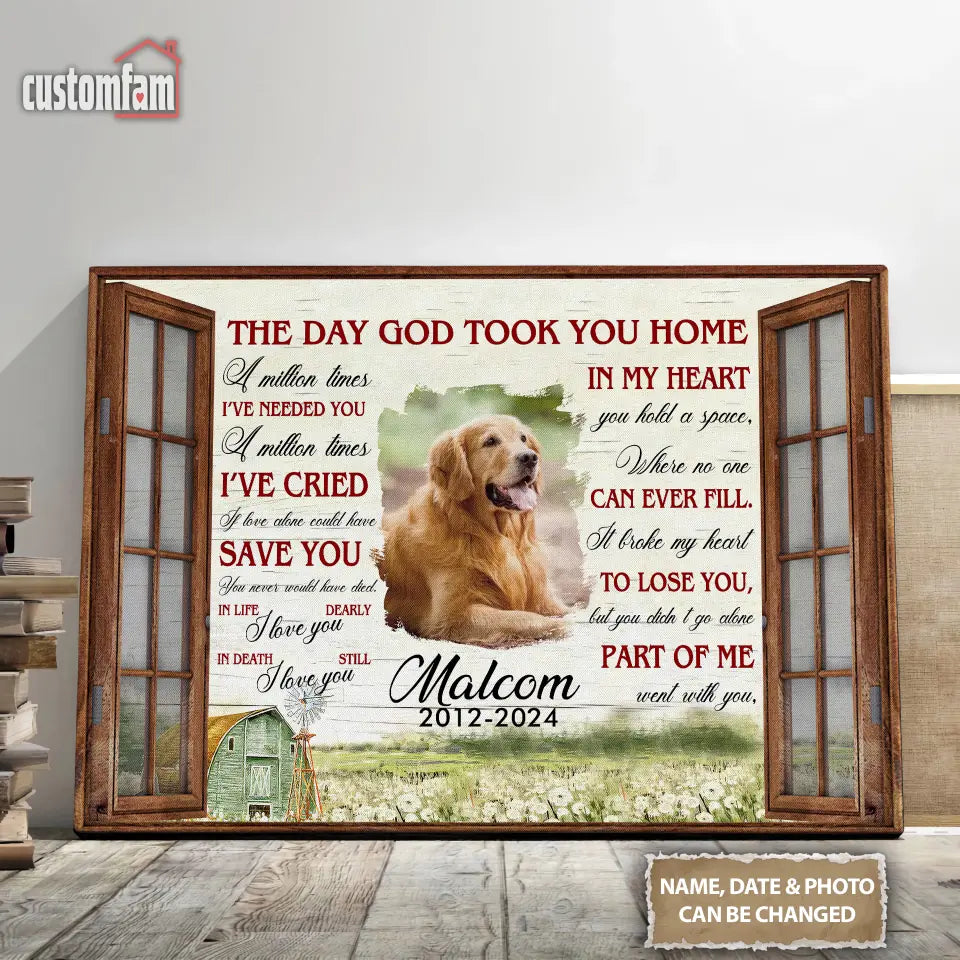 The Day God Took You Home Memorial Canvas Wall Art, Custom Pet Photo Canvas Prints, Pet Memorial Gifts, Dog Loss Gifts, Gift For Dog Lover 1