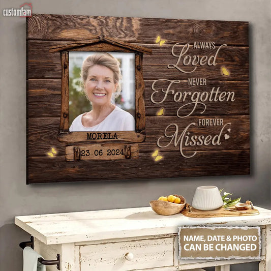 Always Loved Never Forgotten Forever Missed Personalized Canvas Prints, Custom Portrait Photo Memorial Framed Canvas, Remembrance Gifts, Loss Dad Mom Gift, Memorial Gifts