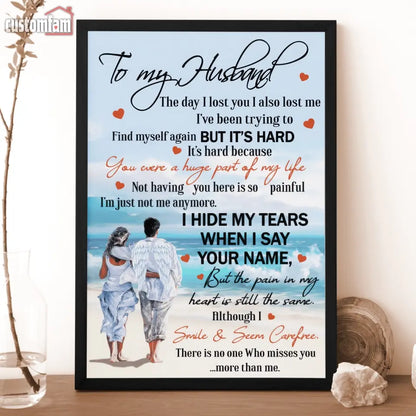 To My Husband Canvas Wall Art, Love Message Memorial Framed Canvas, Loss Husband Gift, Old Loving Couple, Remembrance Gifts