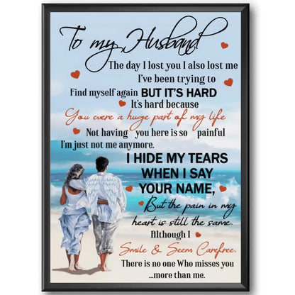 To My Husband Canvas Wall Art, Love Message Memorial Framed Canvas, Loss Husband Gift, Old Loving Couple, Remembrance Gifts