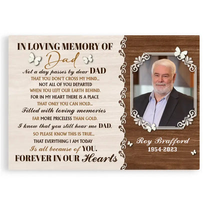 In Loving Memory Of Dad Personalized Canvas Wall Art, Custom Photo Memorial Dad Canvas Prints, Memorial Gift, Father's Day Gift