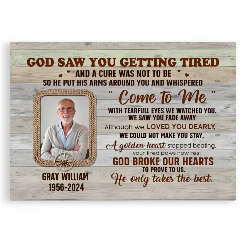Personalized Photo Canvas Prints, Memorial Gifts, Loss Of Dad Remembrance Gifts, God Saw You Getting Tired Canvas