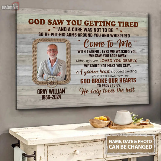 Personalized Photo Canvas Prints, Memorial Gifts, Loss Of Dad Remembrance Gifts, God Saw You Getting Tired Canvas