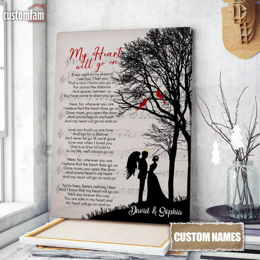 My Heart Will Go On Personalized Canvas Prints, Custom Names Couple Gifts, Anniversary Gift, Loss Of Husband Gift