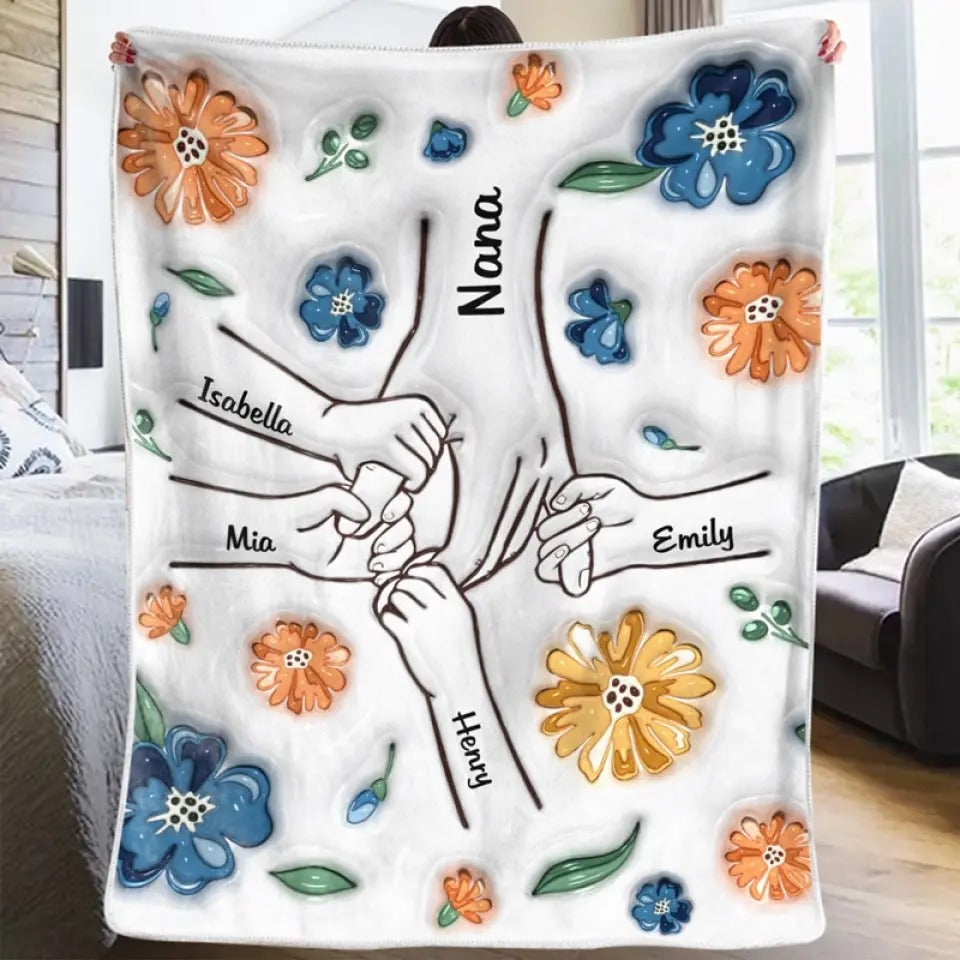 Personalized Family 3D Inflated Effect Blanket, Gift For Mom, Grandma