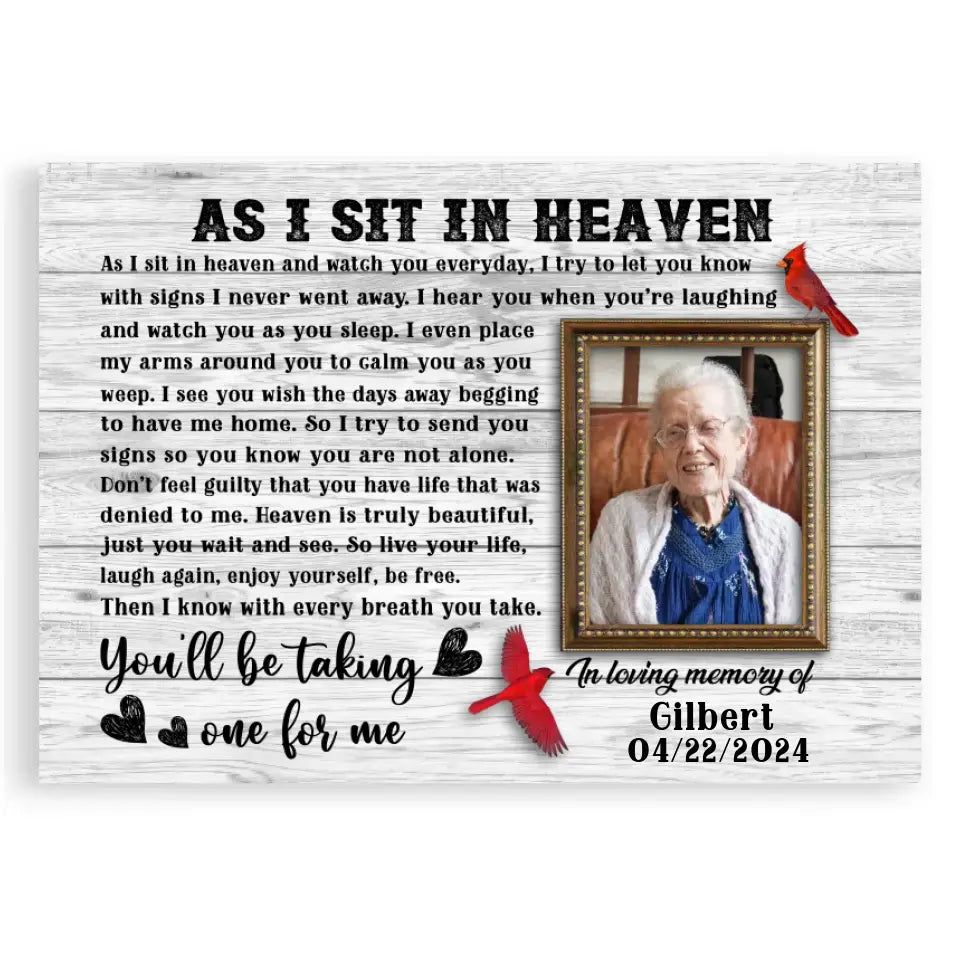 As I Sit In Heaven Personalized Canvas Prints, Custom Photo Memorial Framed Canvas, Gifts For Mom, Loss Of Wife Gift