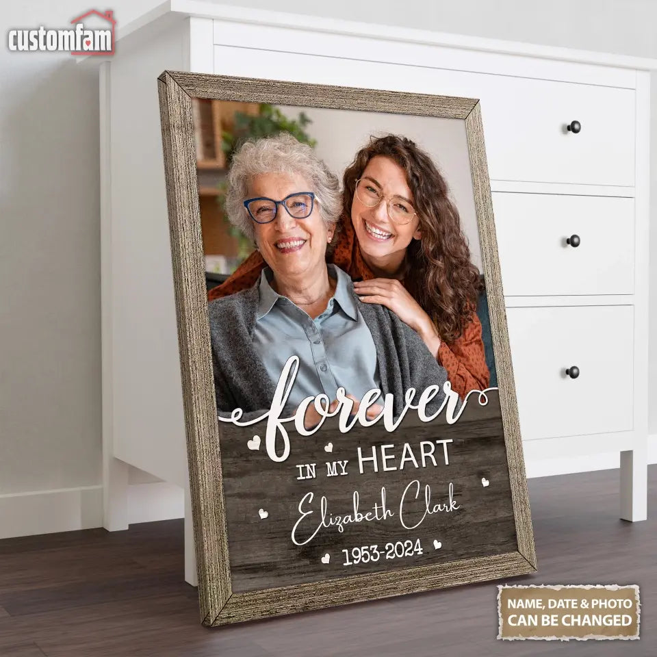 Forever In My Heart Personalized Canvas, Memorial Photo Gift, Gifts For Mom, Loss Of Mom Sympathy Gift, Gifts For Loss Of Loved One