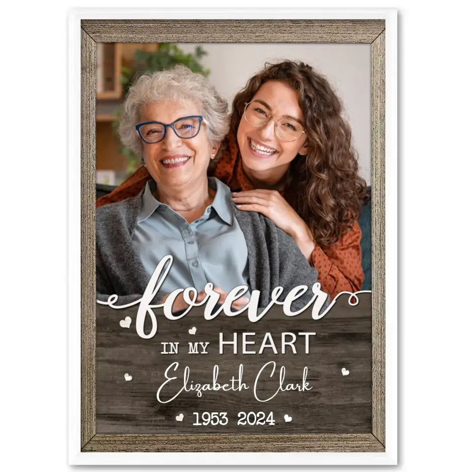 Forever In My Heart Personalized Canvas, Memorial Photo Gift, Gifts For Mom, Loss Of Mom Sympathy Gift, Gifts For Loss Of Loved One
