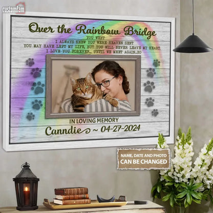 Personalized Memorial Canvas Prints Gift, Gift For Someone Who Lost A Pet Over The Rainbow Bridge, Canvas Wall Art Decor