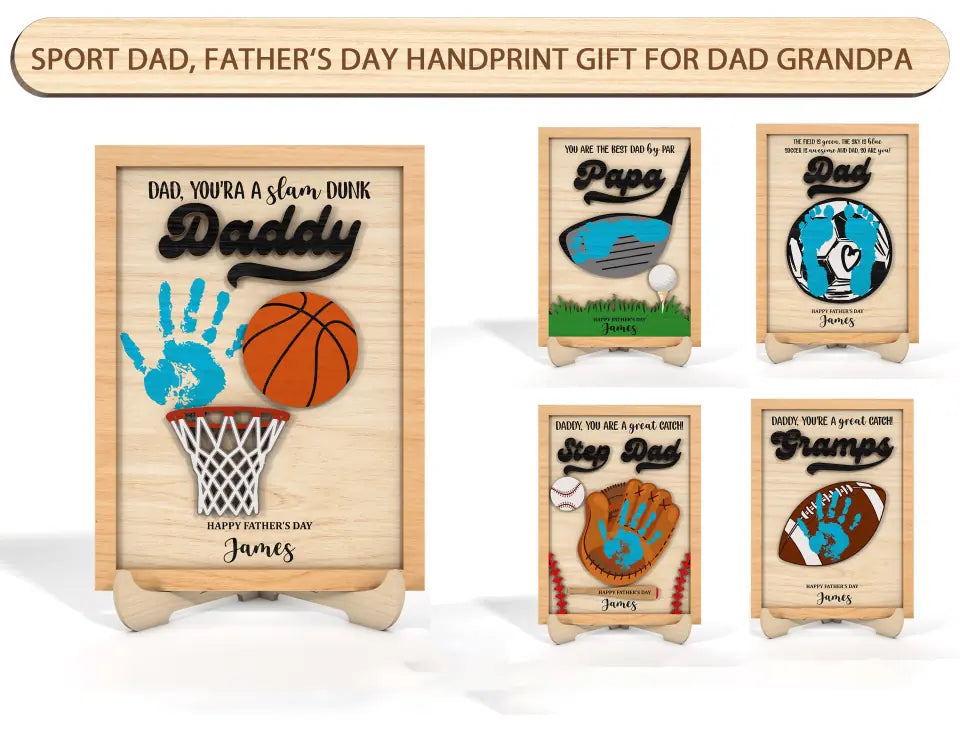 Daddy You Are A Great Catch Personalized Sport Father‘s Day Handprint Sign, Gifts for Dad, Father's Day Wooden Sign, Dad Gifts