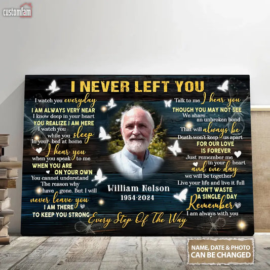 I Never Left You Personalized Canvas Wall Art, Custom Photo Memorial Dad Canvas Prints, Memorial Father's Day Gift, Gifts For Dad