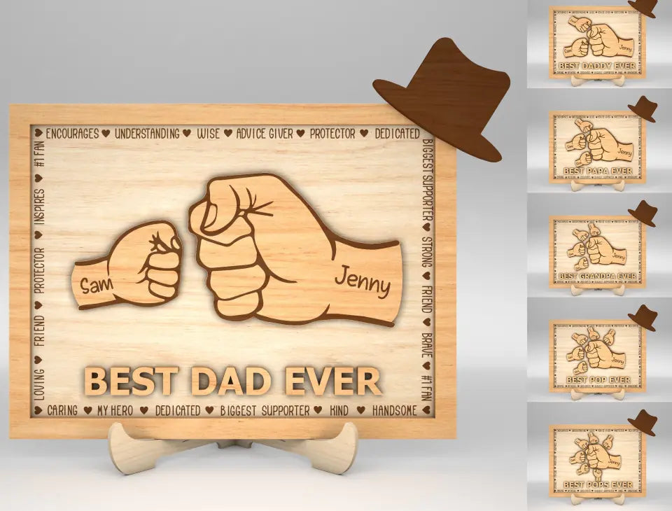 Personalized Dad And Kid Hands Fist Bump Sign, Best Dad Ever Wood Frame, Gift for Dad, Fathers Day Gifts