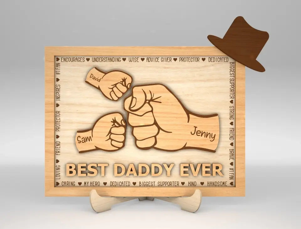 Dad Support. Sign Personalized Dad And Kid Hands Fist Bump Sign, Best Dad Ever Wood Fram ...