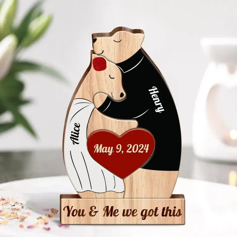 Personalized Couple Bears Wooden Puzzle, Bride And Groom Bears Puzzle, Wedding Gifts Idea