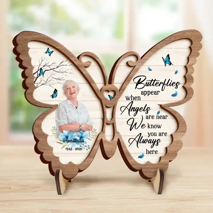 Butterflies Appear When Angels Are Near Personalized Memorial Photo Wooden Art, Memorial Gift Idea