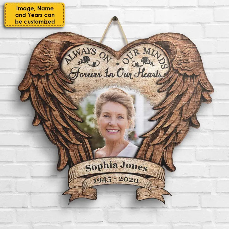 Always On Our Minds, Forever In Our Hearts Husband Wife Personalized Photo Shaped Wood Sign