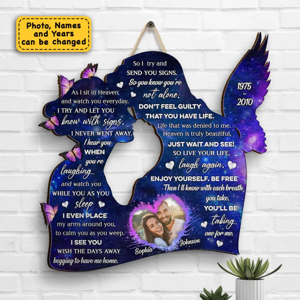 I Sit In Heaven And Watch You Everyday Personalized Photo Shaped Wood Sign, Memorial Gift