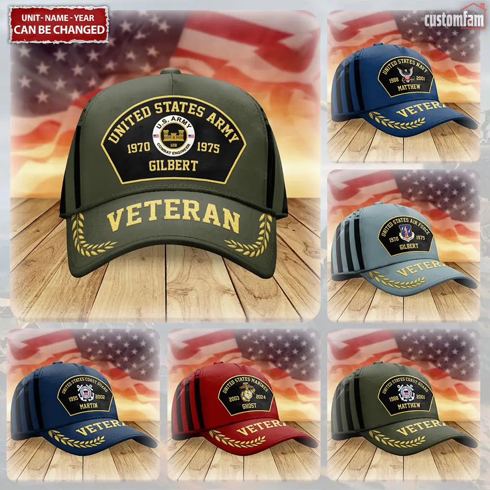 Custom Embroidered  Unit, Name, Years of Service US Veterans Cap, Veteran Gifts