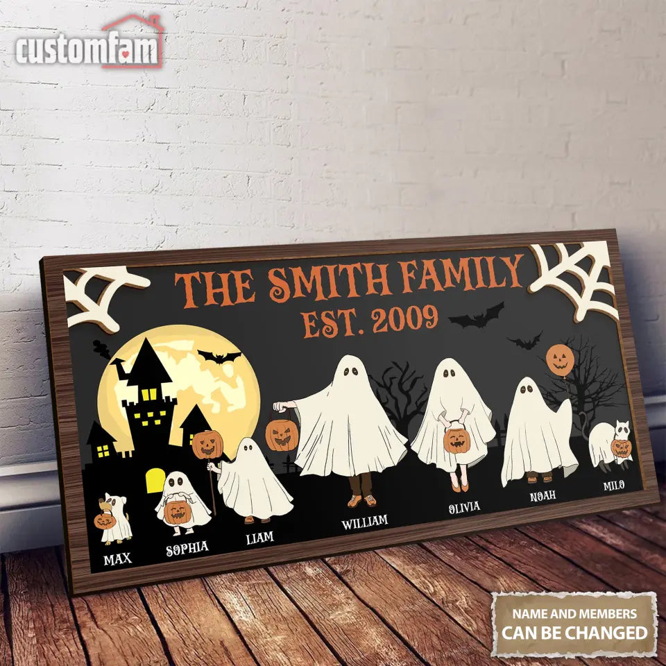 Halloween Ghost Family  Personalized 2 Layers Wooden Plaque